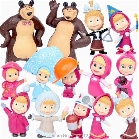 Cartoon Masha & The Bear Masha and Bear Misha PVC Action Figures Painter Snow Maiden Collectible ...