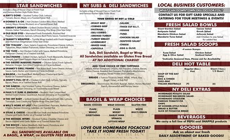 Deli Menu — Downtown Deli