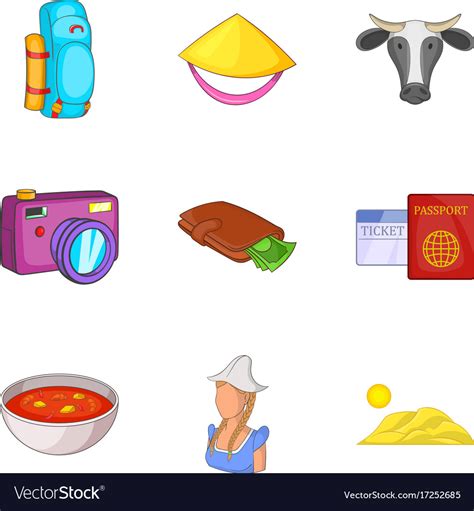 New world icons set cartoon style Royalty Free Vector Image