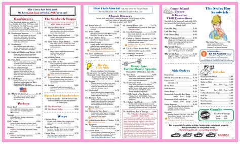 Menu at Mel's Diner restaurant, Lafayette, Johnston St