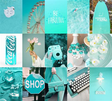 Teal Aesthetic Wall Collage Kit Turquoise Beach Pictures - Etsy