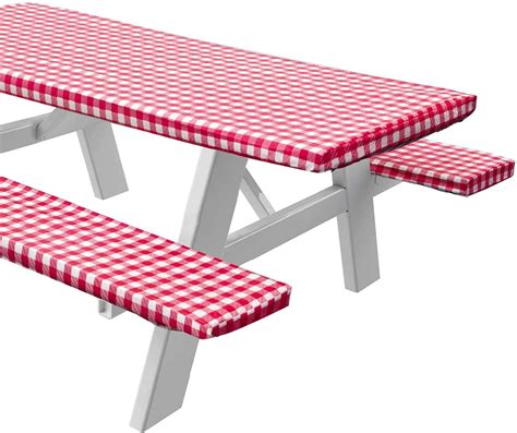 Sorfey Vinyl Picnic Table and Bench Fitted Tablecloth Cover, Checkered ...