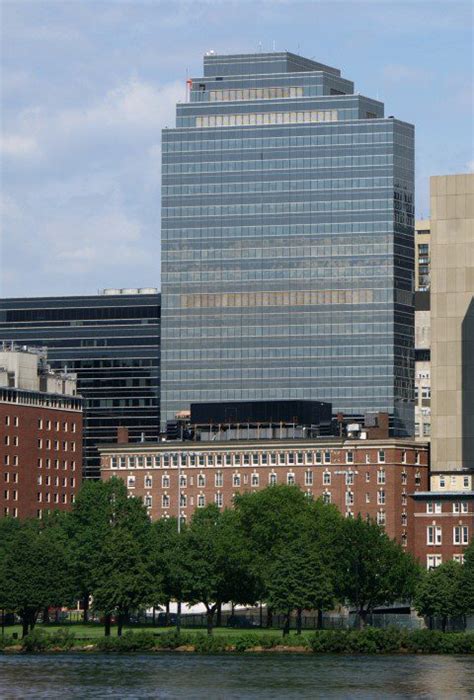 A portion of Massachusetts General Hospital seen from across the Charles River with the brick ...