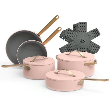 Beautiful 12pc Ceramic Non-Stick Cookware Set, Rose by Drew Barrymore ...