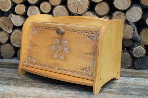 Antique bread box, large handmade wooden box, retro bread box for...