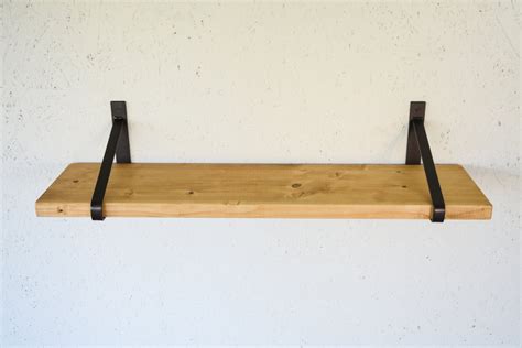 Rustic Wood Shelf with Steel Brackets - 32 x 8 - Light Oak Shelf ...