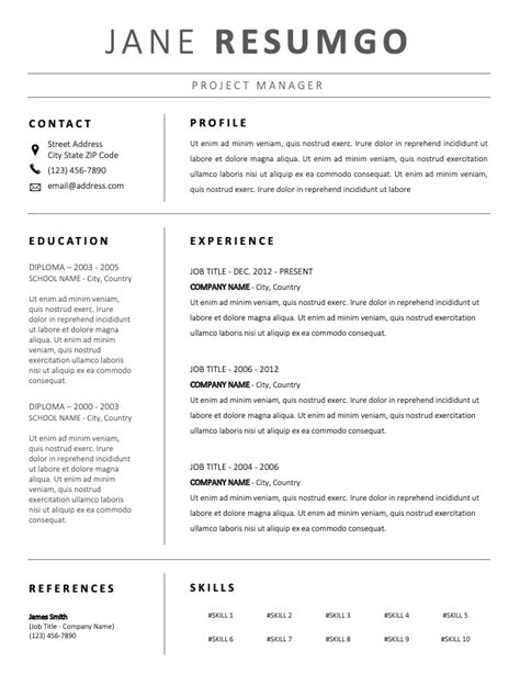 LETO – Professional Black and White Resume Template | ResumGO