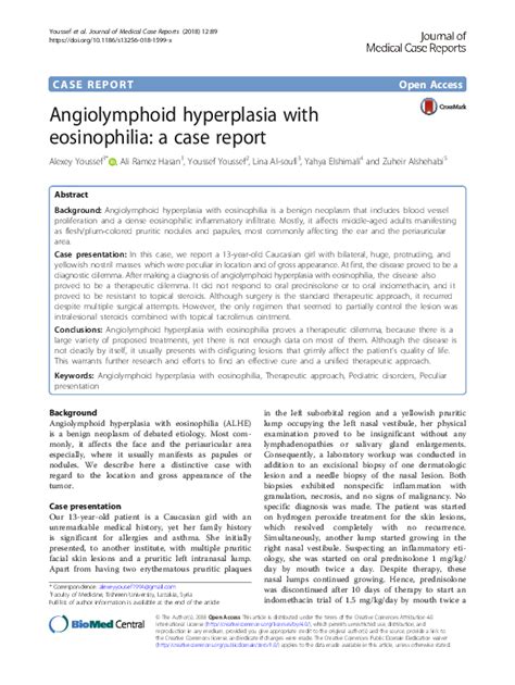 (PDF) Angiolymphoid hyperplasia with eosinophilia: a case report | Zuheir AL-SHEHABI - Academia.edu