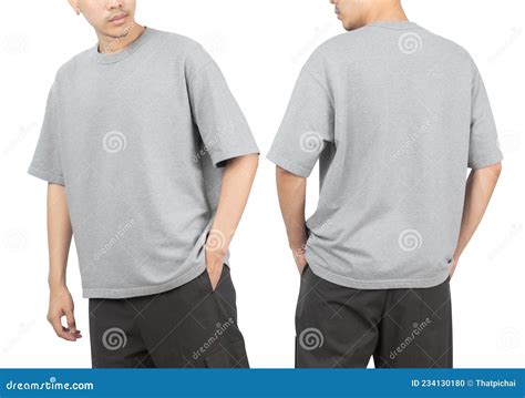 Young Man in Grey Oversize T-shirt Mockup Front and Back Used As Design ...