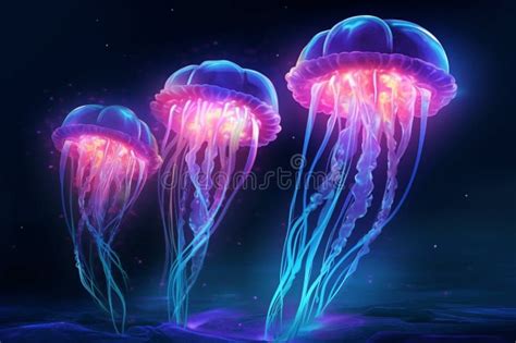 Luminous Depths: Bioluminescent Jellyfish. Ai Generated Stock ...