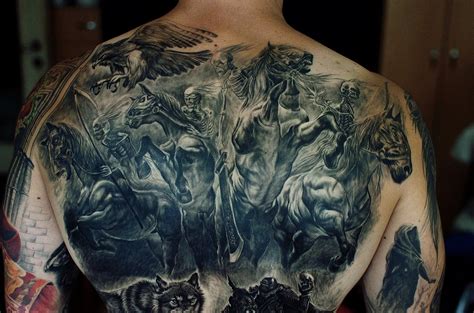 Horsemen of the apocalypse back tattoo by Stefan at Holy Grail | Four horsemen of the apocalypse ...