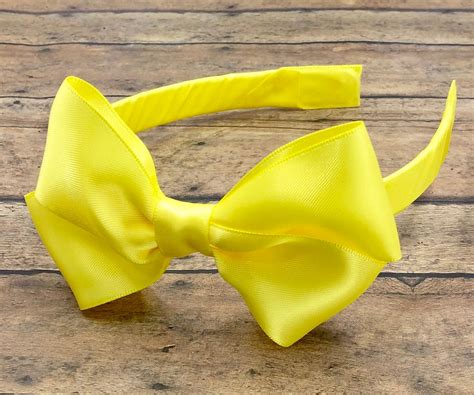 Light Yellow Satin Bow on Hard Headband Lemon Yellow Bow - Etsy