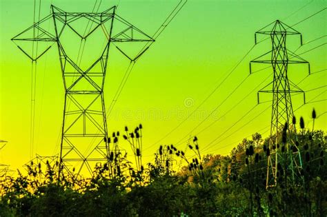 Powerlines at sunset stock image. Image of awesomeenchantingpeaceful ...