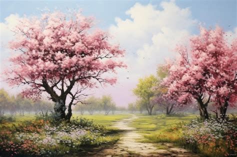 Premium AI Image | Spring tree garden painting