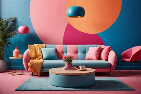 Blue Sofa And Round Pink Table Free Stock Photo - Public Domain Pictures