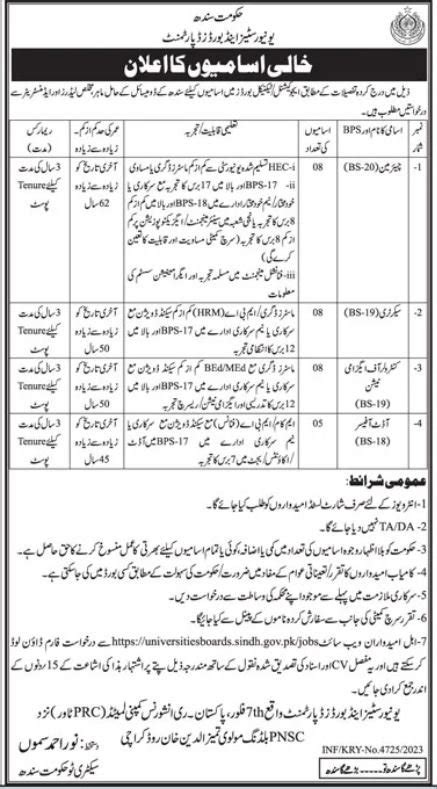 Govt of Sindh Universities & Board Department Chairman Job 2023 - Jobsjoy