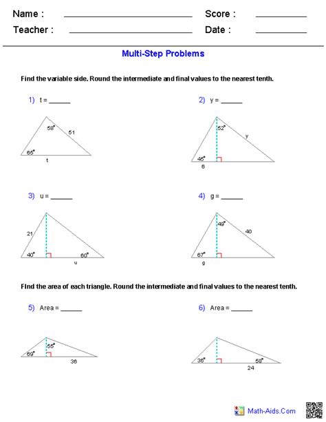 Geometry Worksheets | Trigonometry Worksheets