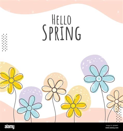 Hello Spring Poster Design With Pastel Flowers On Pink And White ...