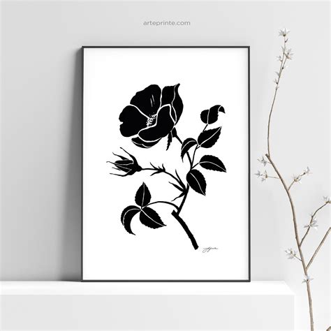 Black and White Flower Art Print Floral Art Black Ink Flower - Etsy