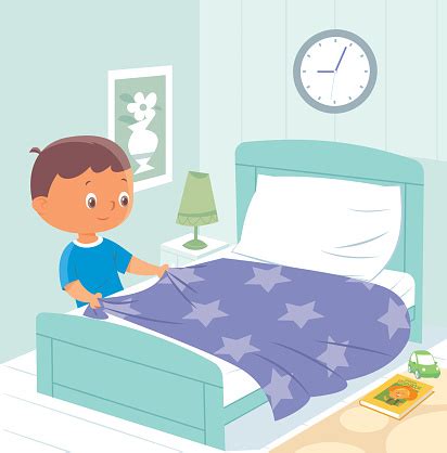 Child Making Bed Stock Illustration - Download Image Now - Child, Bed - Furniture, Making - iStock