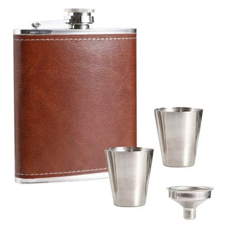 Hip Flasks for Liquor for Men with Leather Cover,8 Oz Flask Set, Stainless Steel Hip Flasks for ...