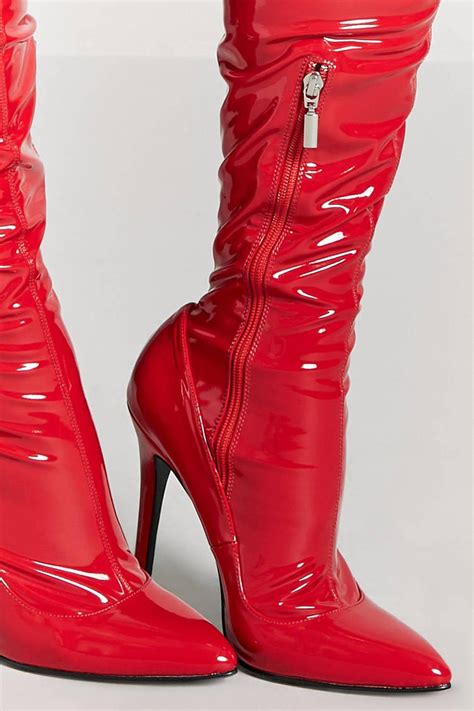 Lyst - Forever 21 Faux Patent Leather Thigh-high Boots in Red