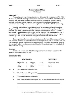 Conservation Of Mass Worksheet - Fill and Sign Printable Template Online