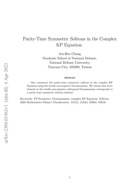 (PDF) Parity-Time Symmetric Solitons in the Complex KP Equation