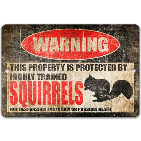 Funny Squirrel Sign, Protected by Squirrels Animal Decor, Humorous Garden Sign, Warning Sign, No ...