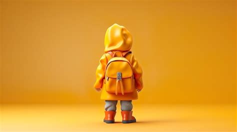 Premium Photo | Back view of a child in a yellow raincoat and yellow ...