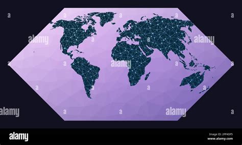 Illustration of global network. Eckert I projection. World network map. Wired globe in Eckert 1 ...