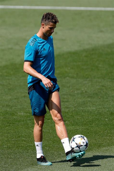 MADRID, SPAIN - MAY 22: Cristiano Ronaldo of Real Madrid controls the ball during a training ...