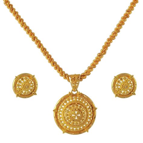 22K Gold Filigree Pendant Set with Diamond cuts - PsYg4262 - 22Kt Gold ...