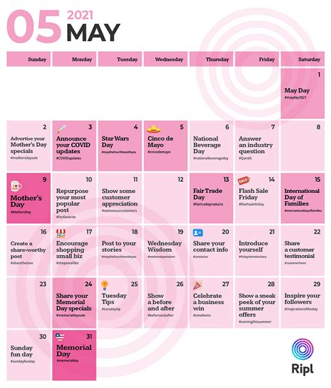 May social media holiday content calendar