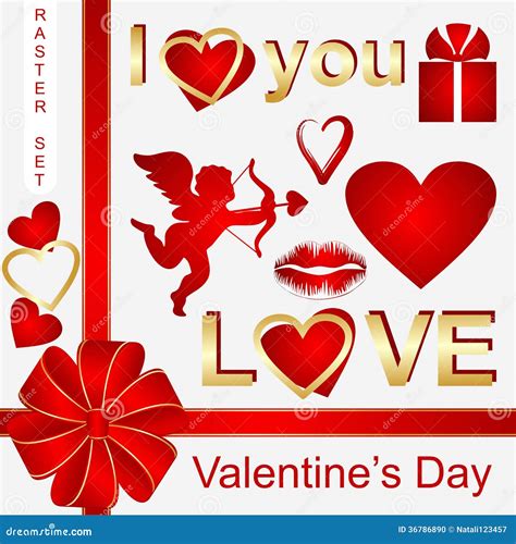 Set With Symbols Of Valentines Day Stock Photo - Image: 36786890