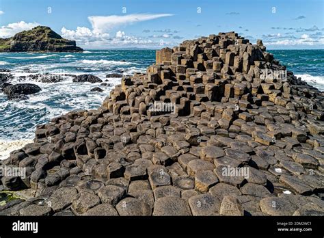 County Antrim, Northern Ireland, UK. 29th Apr, 2016. Hexagonal rock formations of interlocking ...