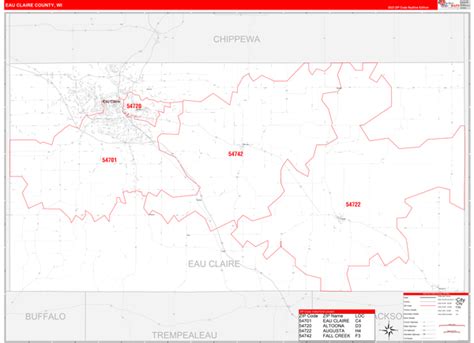 Eau Claire County, WI Zip Code Wall Map Red Line Style by MarketMAPS ...