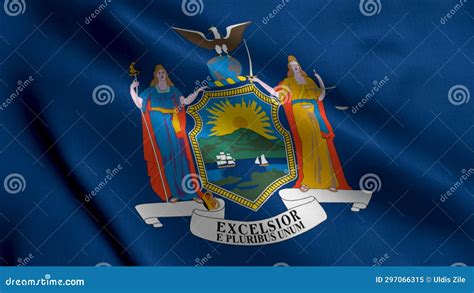 New York State Flag. Waving Fabric Satin Texture National Flag of New York 3D Illustration Stock ...