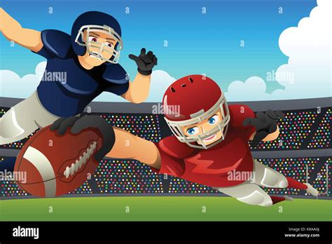 A vector illustration of American Football Players Playing Football in a Stadium Stock Vector ...