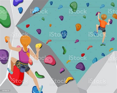 Indoor Rock Climbing Gym Stock Illustration - Download Image Now - Bouldering, Activity ...