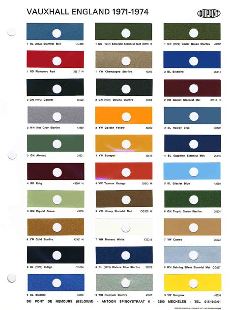 Vauxhall Paint Codes & Color Charts