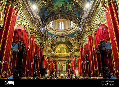 Malta Valletta June 16, 2019: Interior of the roman catholic church ...