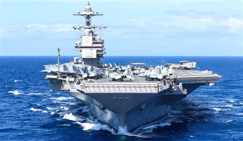 The USS Gerald R. Ford, a 100,000-tonne supercarrier with a GTC value of $13 billion, leaves ...