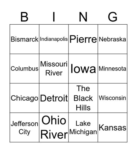 Midwest States/Capitals Bingo Card