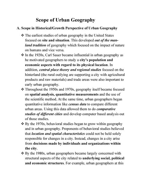 Scope of Urban Geography - Scope in Perspective of Urban Geography The ...