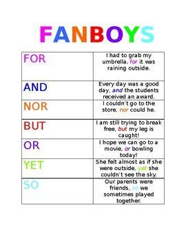 FANBOYS Conjunctions | Fanboys conjunctions, English grammar worksheets ...