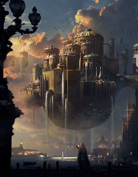 Floating City. Sunset Castle by Mai Anh Tran | Fantasy concept art ...