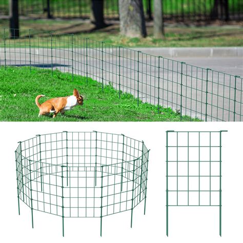 OUSHENG 35ft Green Garden Fence for Dog Pet, Easy Assembly Decorative Fencing Rustproof Metal ...