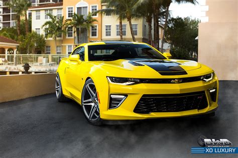 Yellow Camaro SS with Black Stripe on XO Luxury Wheels — CARiD.com Gallery