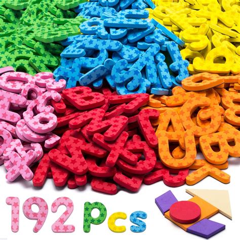 192 Pcs Magnetic Letters Numbers 9 Color(With Pattern Blocks,Symbols) Foam Set, Alphabet Magnets ...